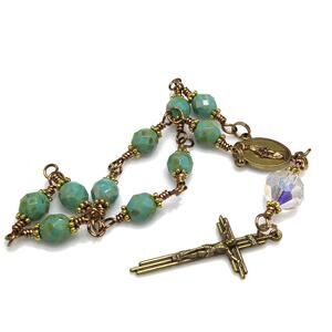 Holy Family One Decade Rosary, Bronze Crucifix, Crystal Beads